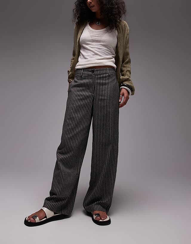 asos Topshop linen low slung stripe trouser in mono