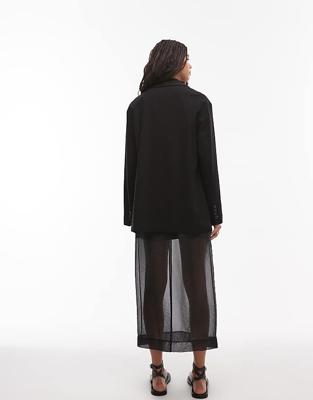 Asos Topshop Linen Oversized Slouchy Blazer In Black