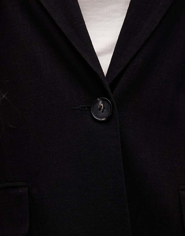 Asos Topshop Linen Oversized Slouchy Blazer In Black