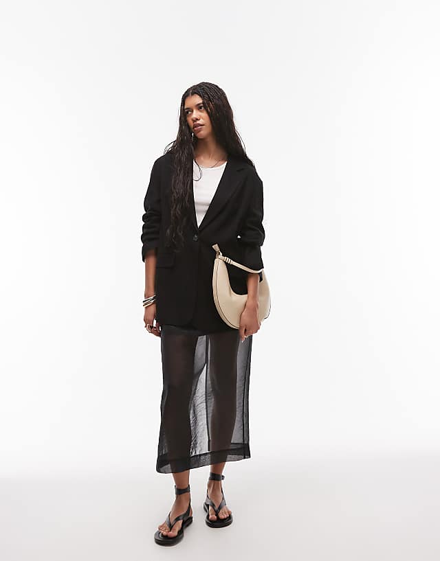 Asos Topshop Linen Oversized Slouchy Blazer In Black