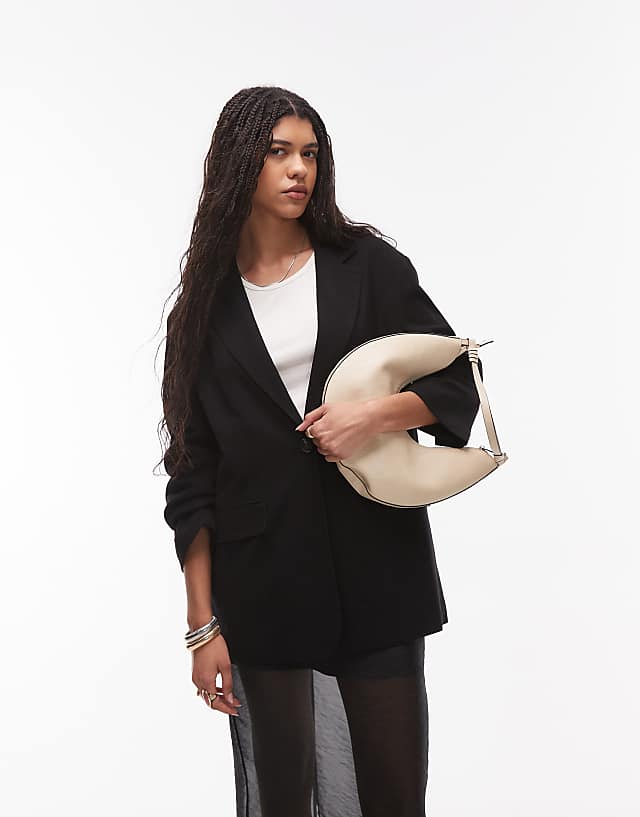 asos Topshop linen oversized slouchy blazer in black