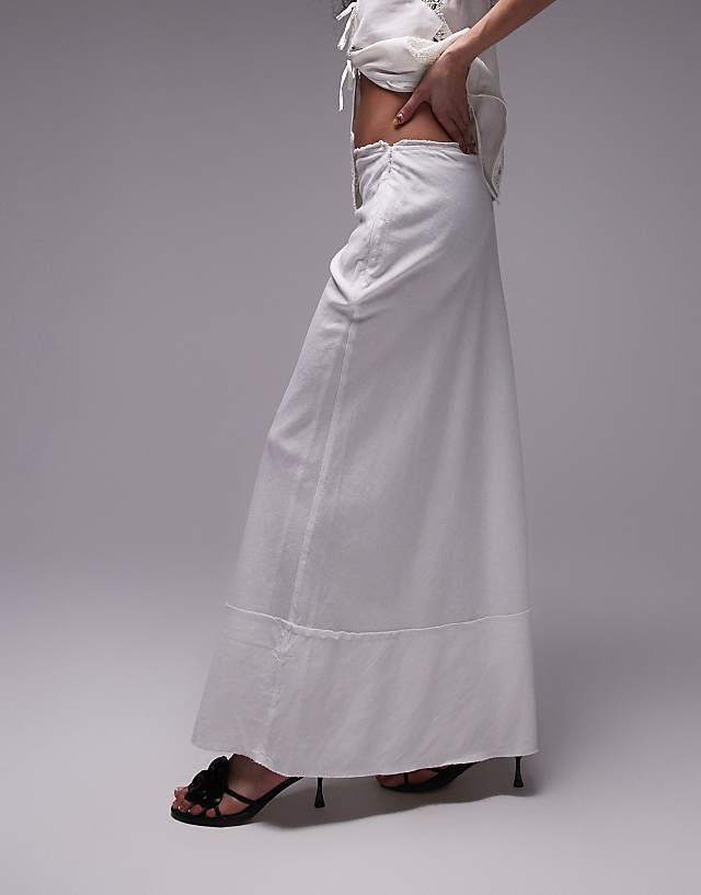 Asos Topshop Linen Raw Edge Trim Bias Maxi Skirt In White