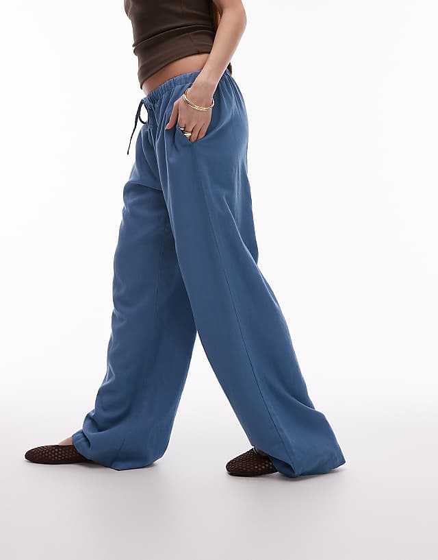 asos Topshop linen straight leg trouser in denim blue