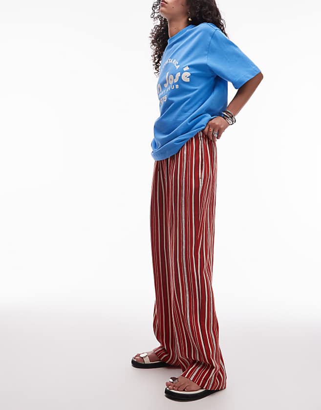 asos Topshop linen straight trouser in red and white stripe