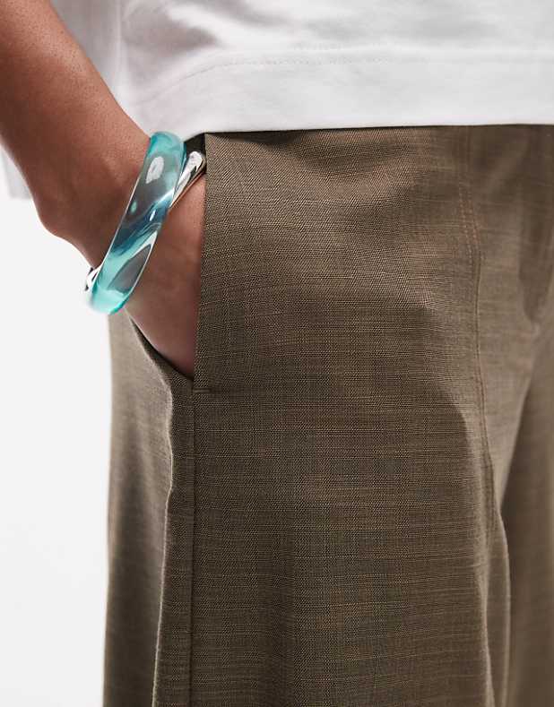 Asos Topshop Mid Rise Balloon Leg Clean Waistband Tapered Trouser In Khaki