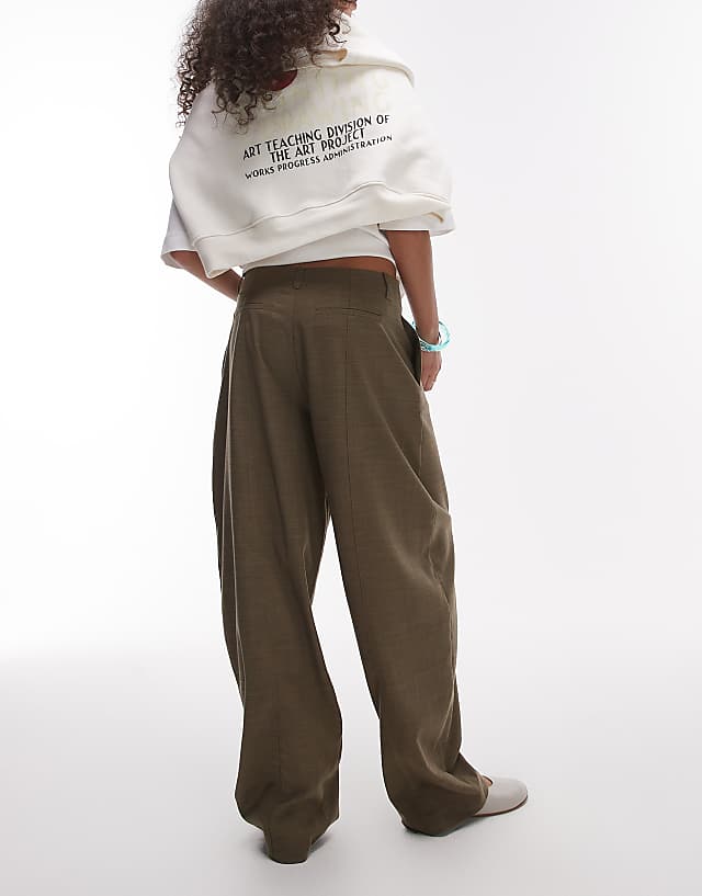 Asos Topshop Mid Rise Balloon Leg Clean Waistband Tapered Trouser In Khaki