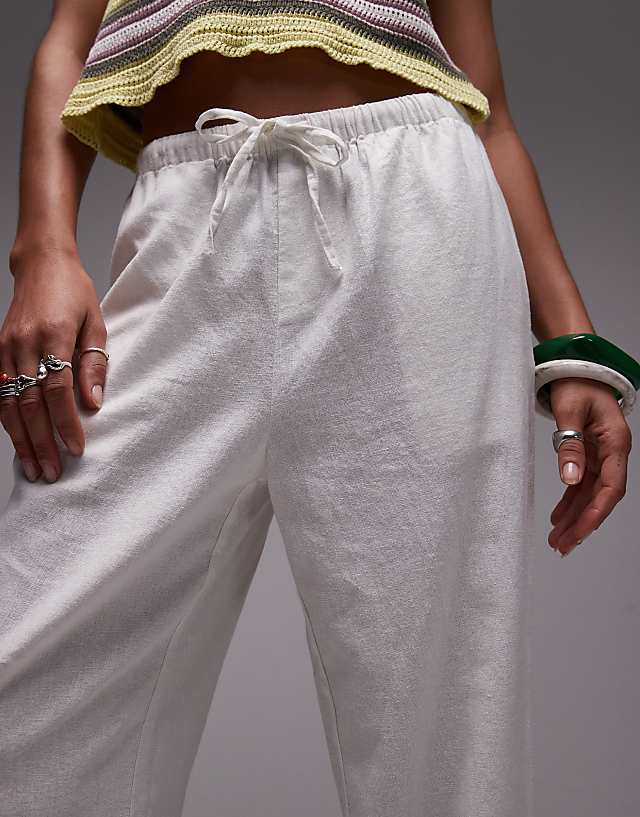 Asos Topshop Mid Rise Linen Awkward Length Trouser In White
