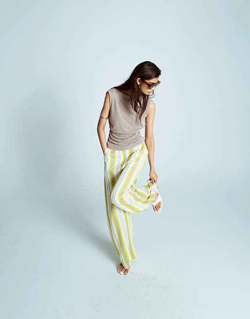Asos Topshop No Waistband Linen Slouch Trouser In Yellow