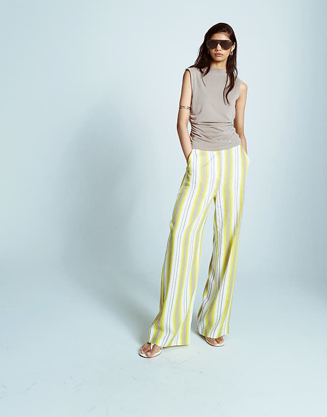 asos Topshop no waistband linen slouch trouser in yellow