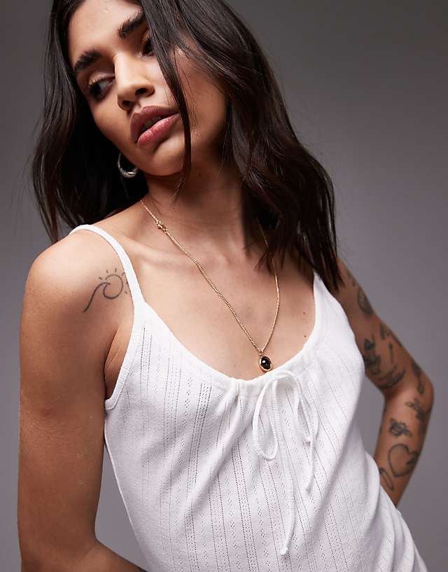 Asos Topshop Pointelle Tie Front Mini Dress In White