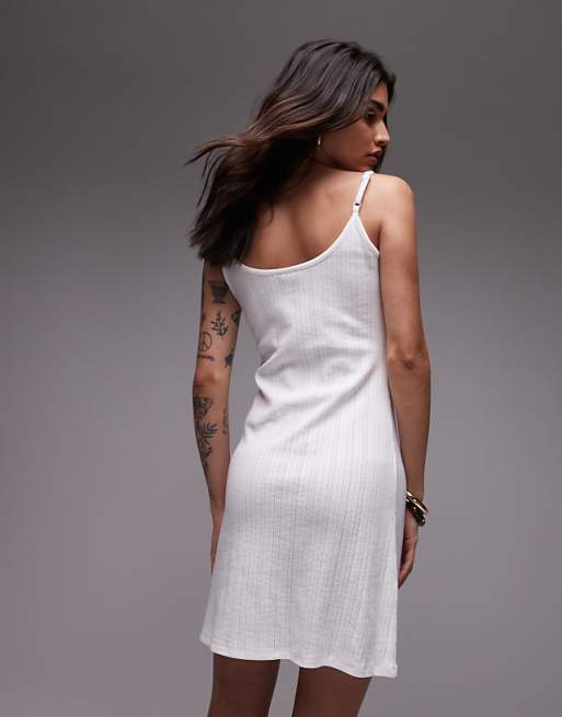 Asos Topshop Pointelle Tie Front Mini Dress In White