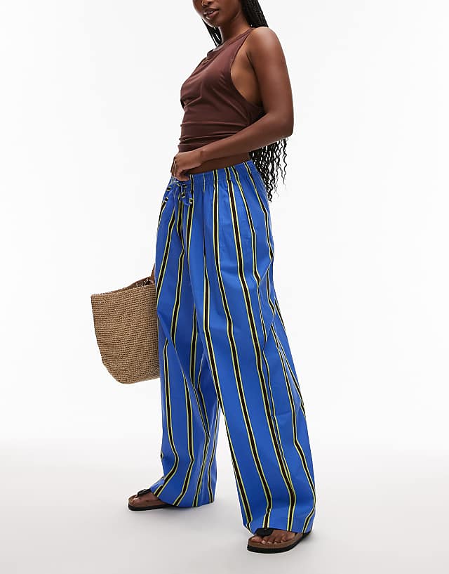 Asos Topshop Poplin Pull On Wide Leg Trouser In Stripe
