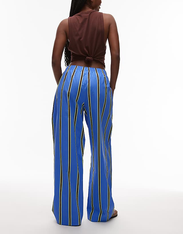 Asos Topshop Poplin Pull On Wide Leg Trouser In Stripe