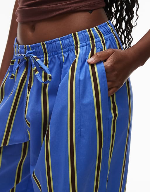 Asos Topshop Poplin Pull On Wide Leg Trouser In Stripe