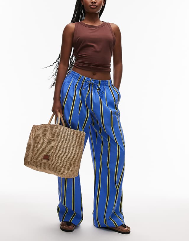 asos Topshop poplin pull on wide leg trouser in stripe