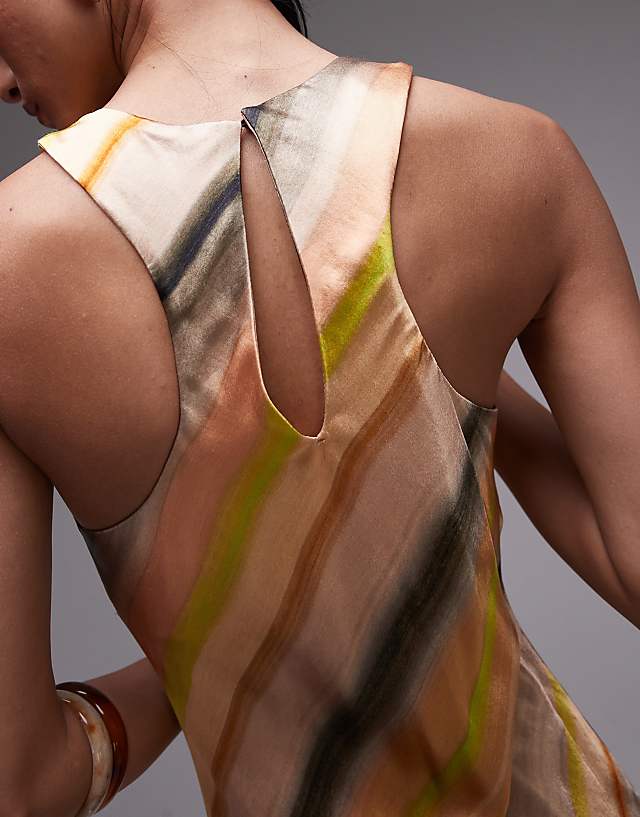 Asos Topshop Racer Neck Satin Bias Maxi Dress In Ombre Stripe