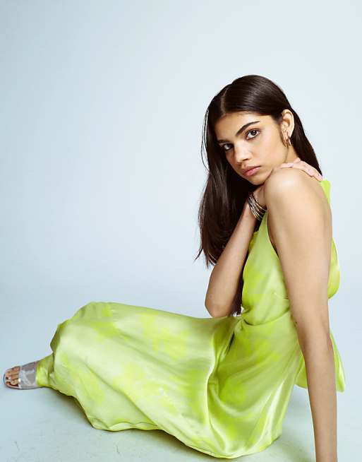 Asos Topshop Racer Neck With Dropped Cowl Back In Lime Floral