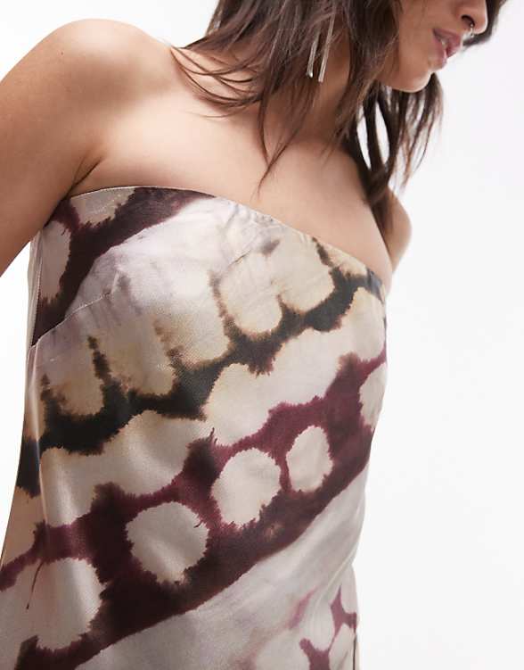 Asos Topshop Satin Bandeau Slip Maxi Dress In Abstract Animal Print