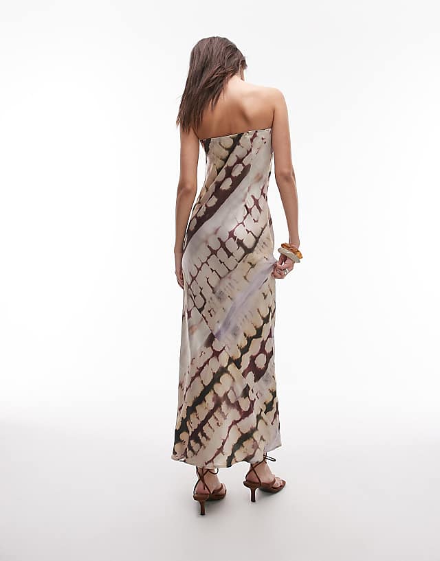 Asos Topshop Satin Bandeau Slip Maxi Dress In Abstract Animal Print