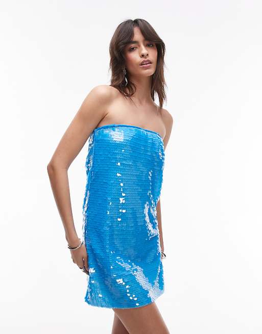 asos Topshop summer sequin bandeau dress in bright blue