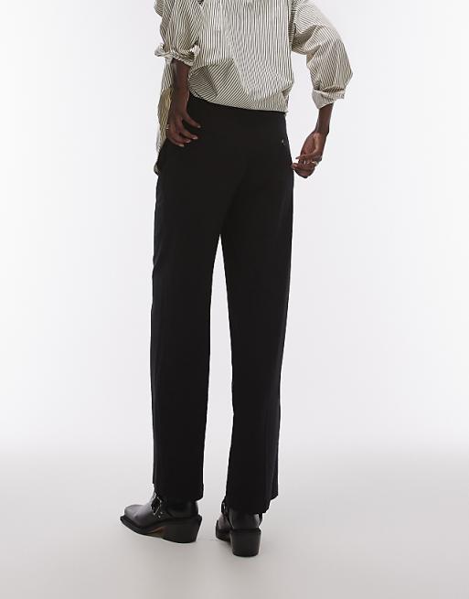 Asos Topshop Tall Low Slung Linen Button Trouser In Black