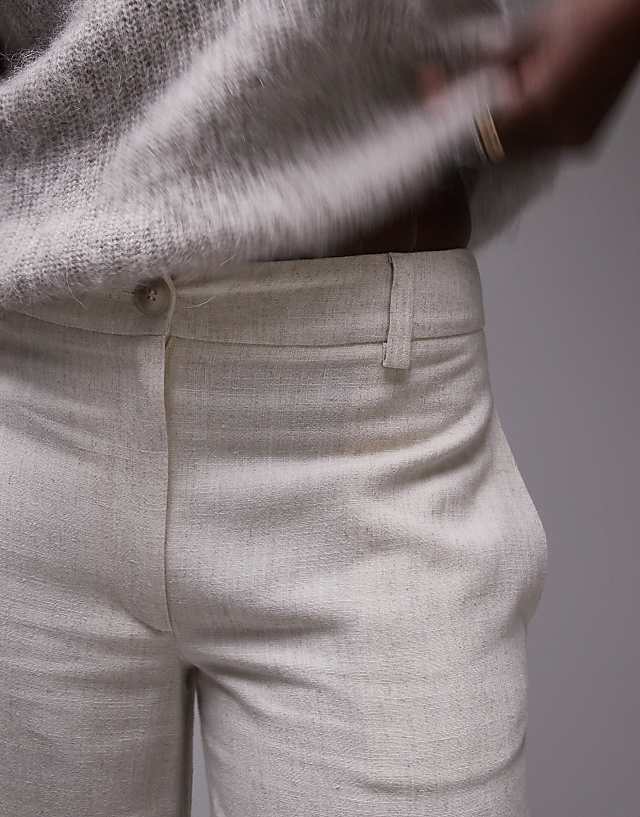 Asos Topshop Tall Low Slung Linen Button Trouser In Natural