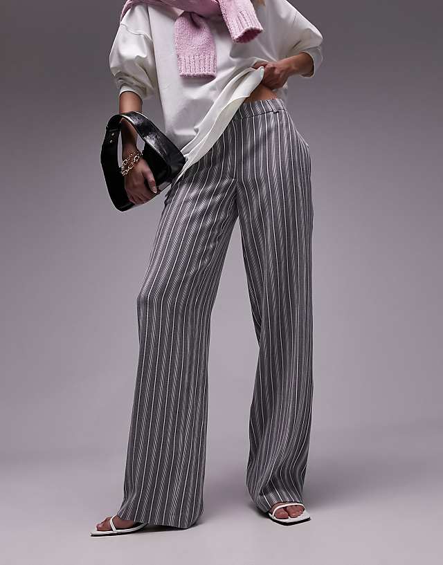 Asos Topshop Tall Stripe Low Slung Trousers In Multi