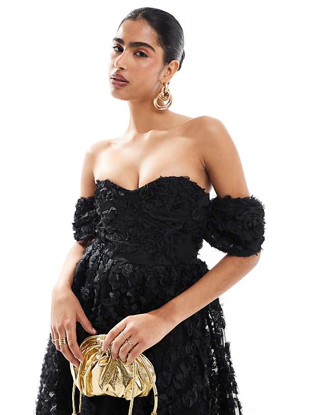Asos True Decadence Bardot Bust Cup Midi Dress In Black