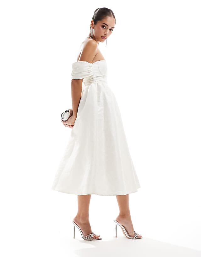 asos True Decadence Bardot bust cup midi dress in cream