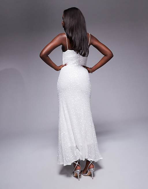 Asos True Decadence Bias Cut Midaxi Dress In White Sequin