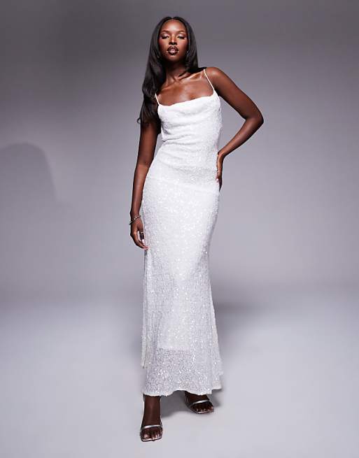 asos True Decadence Bias cut midaxi dress in white sequin
