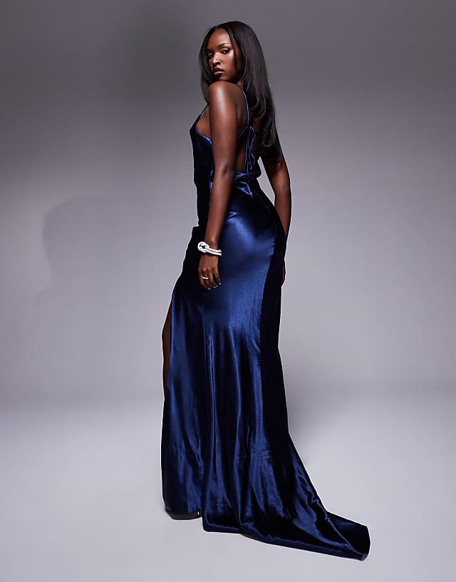 Asos True Decadence Cowl Neck Maxi Slip Dress In Navy