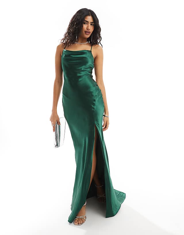 Asos True Decadence Cowl-neck Slip Maxi Dress In Emerald Green