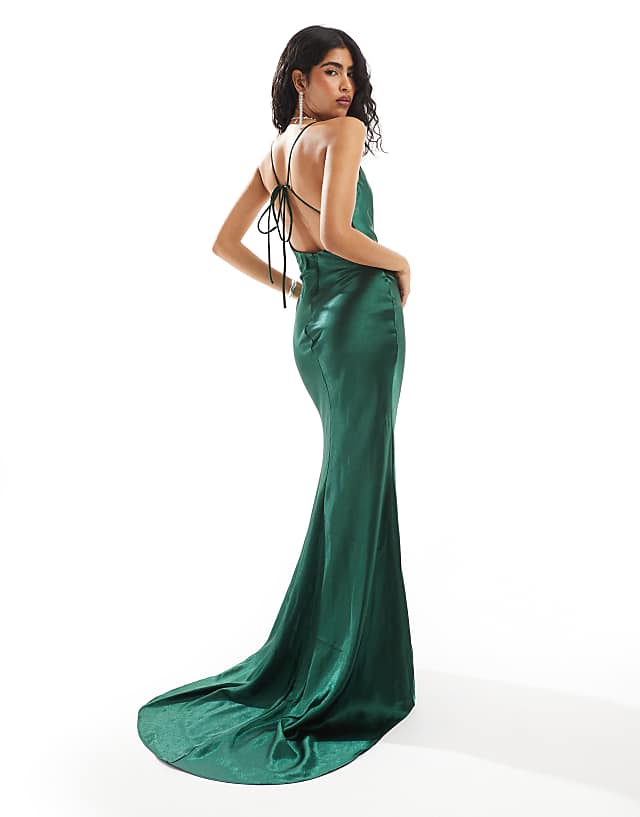asos True Decadence Cowl-neck slip maxi dress in emerald green