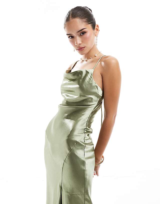Asos True Decadence Cowl-neck Slip Maxi Dress In Sage Green