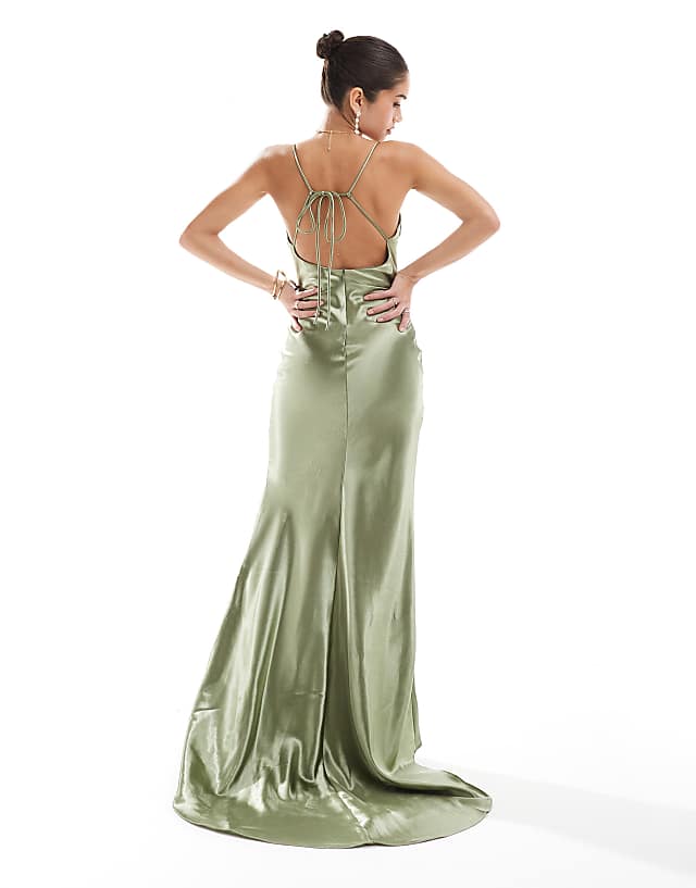 Asos True Decadence Cowl-neck Slip Maxi Dress In Sage Green