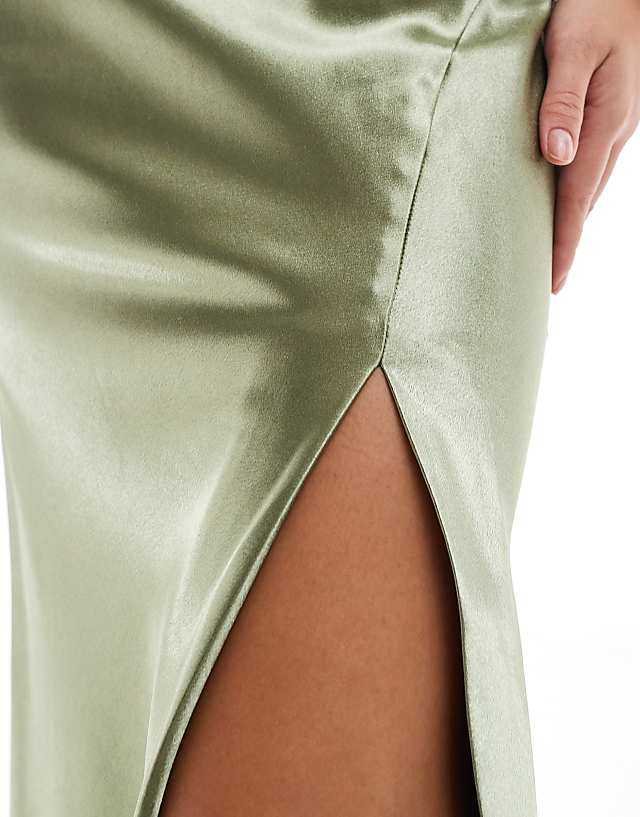Asos True Decadence Cowl-neck Slip Maxi Dress In Sage Green