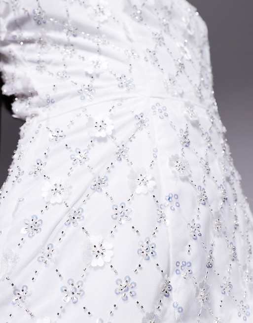 Asos True Decadence Dropped Waist Maxi Dress In White Beaded Floral