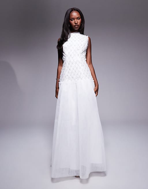 asos True Decadence Dropped waist maxi dress in white beaded floral
