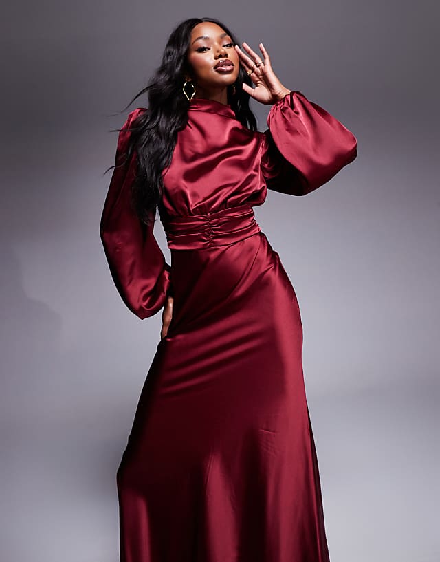 Asos True Decadence High Cowl Neck Maxi Dress In Burgundy