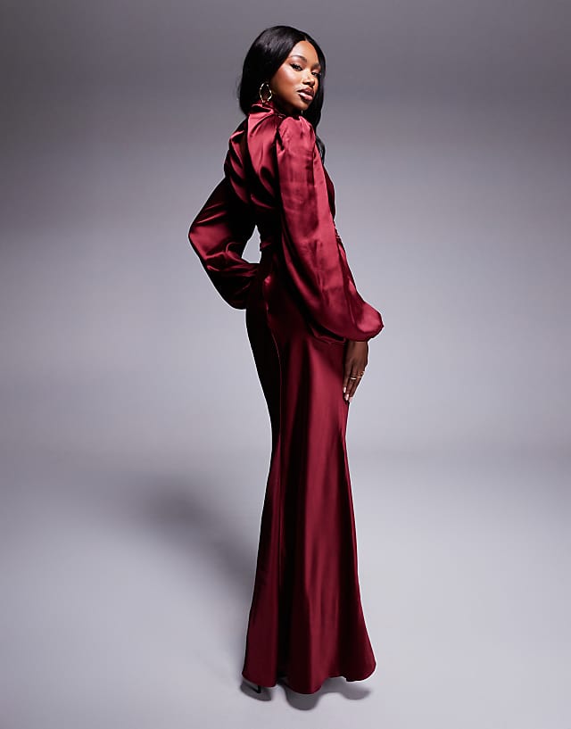 Asos True Decadence High Cowl Neck Maxi Dress In Burgundy