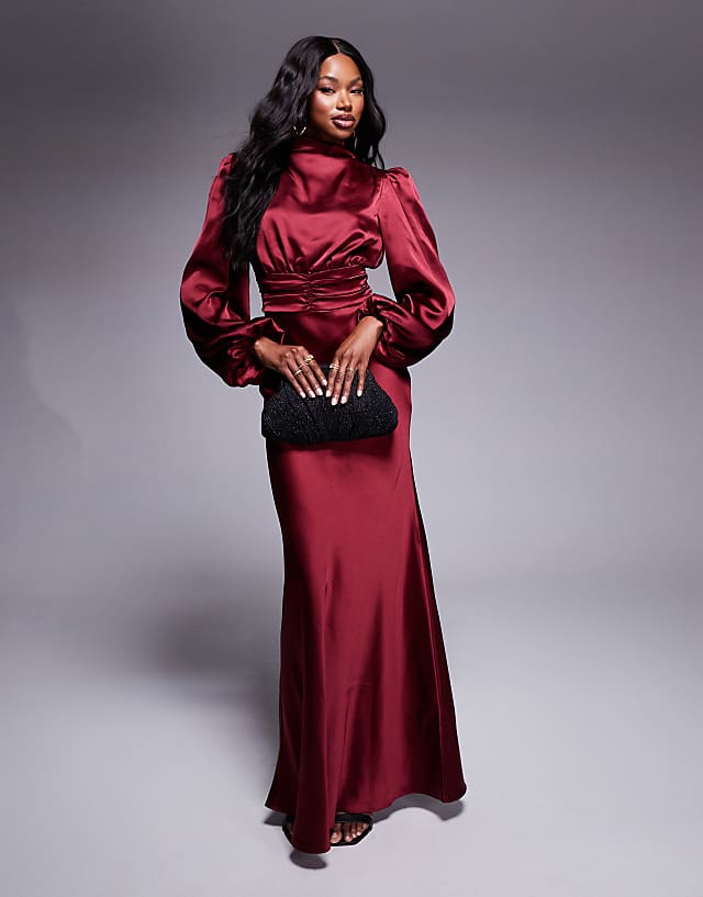 asos True Decadence High cowl neck maxi dress in burgundy