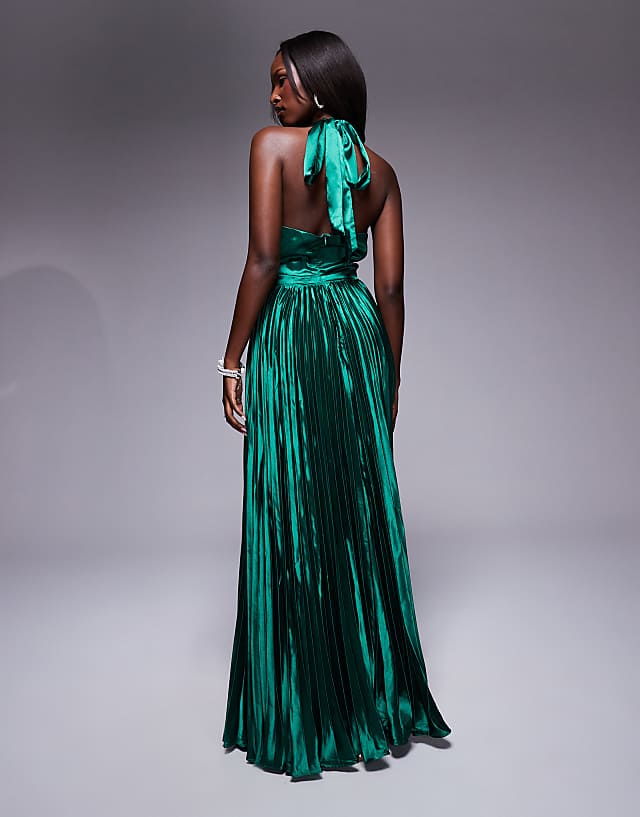 Asos True Decadence Pleated Halterneck Maxi Dress In Emerald Green