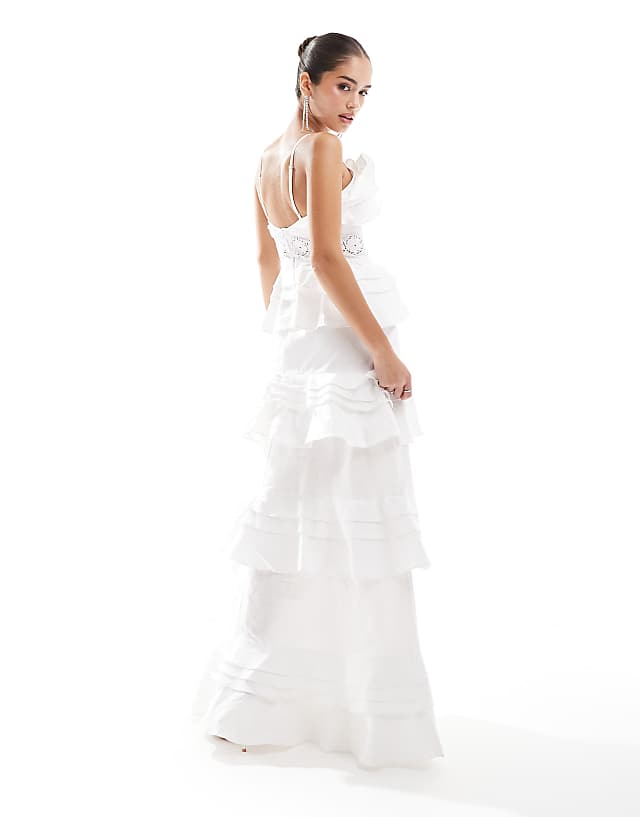 Asos True Decadence Plunge Front Tiered Ruffle Maxi-dress In White