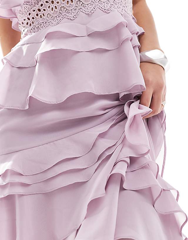 Asos True Decadence Plunge Front Tiered Ruffle Maxi-dress In Dusty Lilac