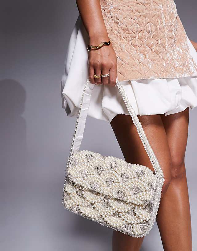 Asos True Decadence Sequin And Pearl Shoulder Bag In White