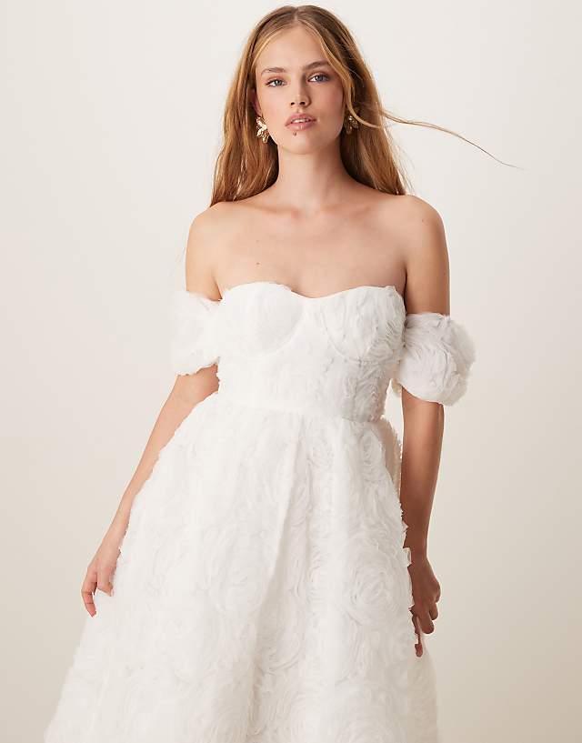 Asos True Decadence Strapless Midi Dress In White Applique Mesh