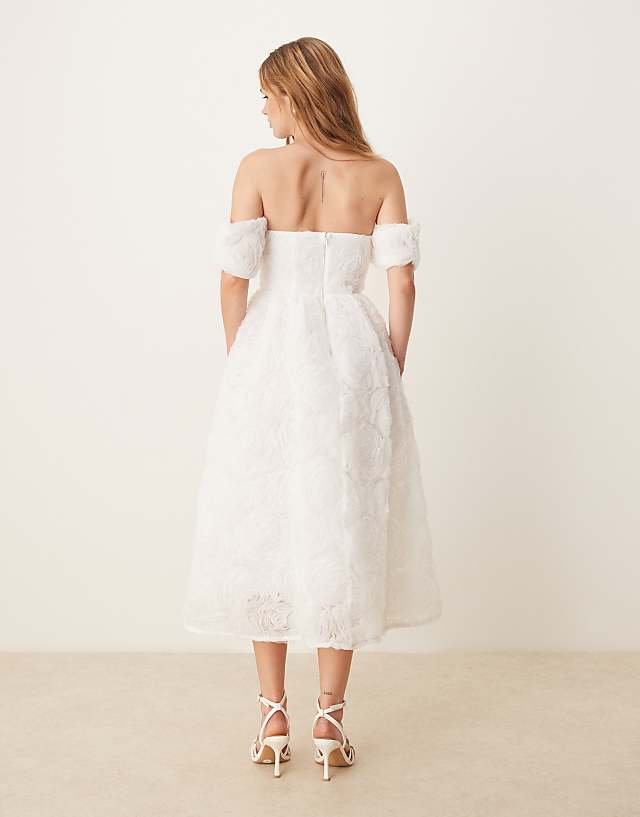 Asos True Decadence Strapless Midi Dress In White Applique Mesh