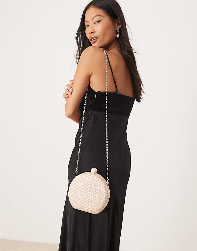 Asos True Decadence Straw Circle Clutch Bag In Natural