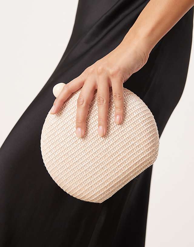 Asos True Decadence Straw Circle Clutch Bag In Natural